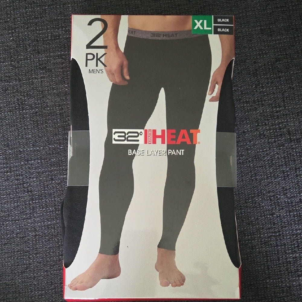 32 Degrees Men's Black Heat Base Layer Pants - 2 Pack